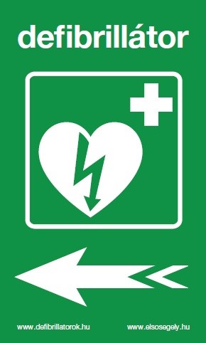 Defibrillátor jelző műanyag tábla nyíl balra - #112defibrill