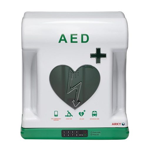Defibrillatorok.hu kültéri, fűtött, PIN kóddal nyitható, riasztóval és világítással ellátott defibrillátor szekrény