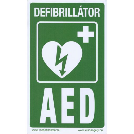 Defibrillátor jelző műanyag tábla "Defibrillátor - AED" felirattal