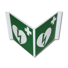Térbeli defibrillátor jelző 2x15x15 műanyag tábla