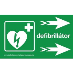 Defibrillátor jelző műanyag tábla nyíl jobbra/fekvő