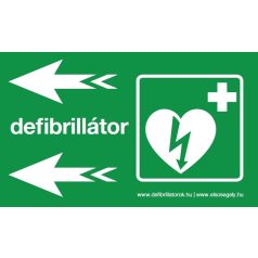 Defibrillátor jelző műanyag tábla nyíl balra/fekvő
