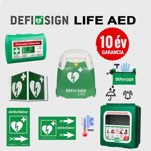 Ipari csomag: DefiSign LIFE automata defibrillátor 10 év garancia + Fűthető, por és vízálló tároló