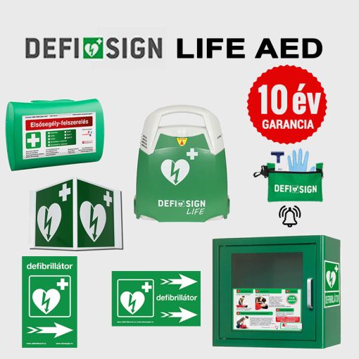 Irodai csomag: DefiSign LIFE automata defibrillátor 10 év garancia + AED tároló