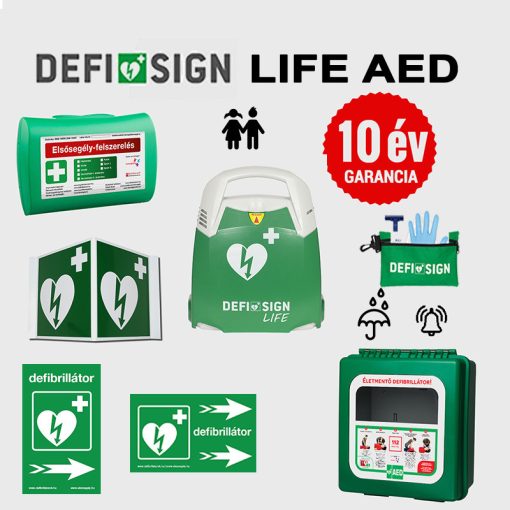 Sport csomag: DefiSign LIFE automata defibrillátor 10 év garancia + Gyermek elektróda + Por és vízálló tároló