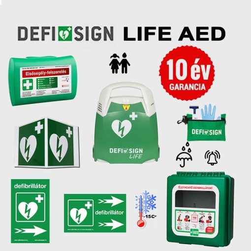 Sport csomag: DefiSign LIFE automata defibrillátor 10 év garancia + Gyermek elektróda + Fűthető, por és vízálló tároló