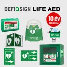 Irodai csomag: DefiSign LIFE félautomata defibrillátor 10 év garancia + AED tároló