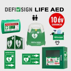   Iskolai csomag: DefiSign LIFE félautomata defibrillátor 10 év garancia + gyermek elektróda és AED tároló