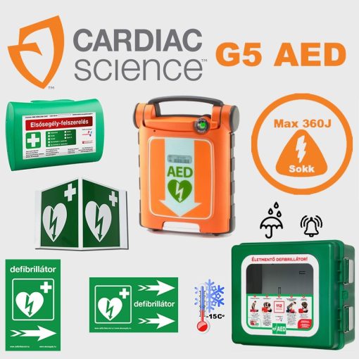Ipari csomag: CardiacScience (félautomata) Powerheart G5  Fűtött, por és vízálló tárolóval