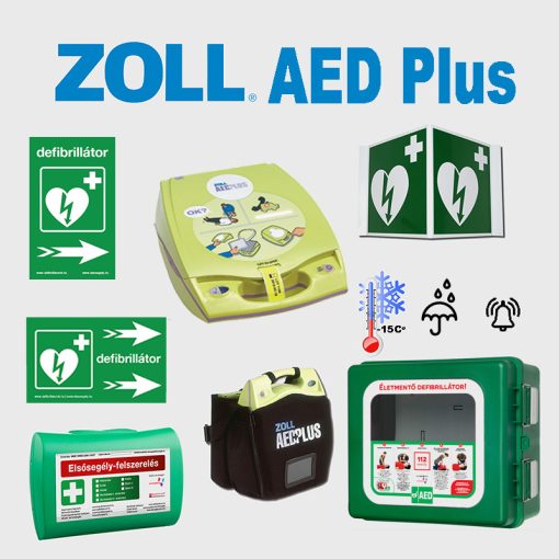 Ipari csomag: Zoll AED Plus félautomata defibrillátor fűtött riasztós por és vízálló AED tárolóval