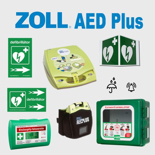 Ipari csomag: Zoll AED Plus félautomata defibrillátor riasztós por és vízálló AED tárolóval