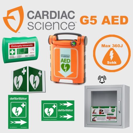 Irodai csomag: CardiacScience (félautomata) fém AED tárolóval