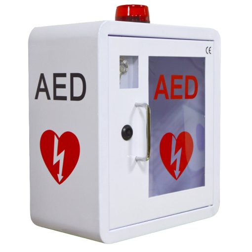 Beltéri fehér zárható, riasztós fali szekrény AED defibrillátor tárolásához