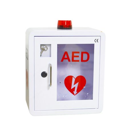 Beltéri fehér zárható, riasztós fali szekrény AED defibrillátor tárolásához