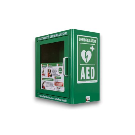 Beltéri zöld riasztós fali szekrény AED defibrillátor tárolásához