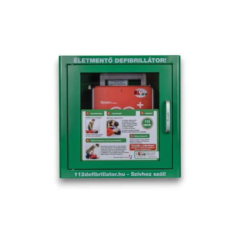 Beltéri zöld riasztós fali szekrény AED defibrillátor tárolásához