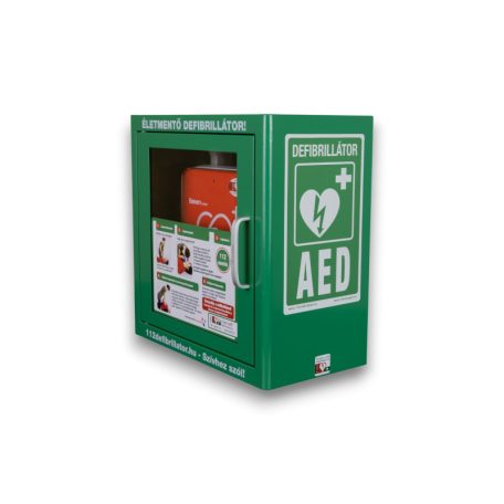 Beltéri zöld riasztós fali szekrény AED defibrillátor tárolásához