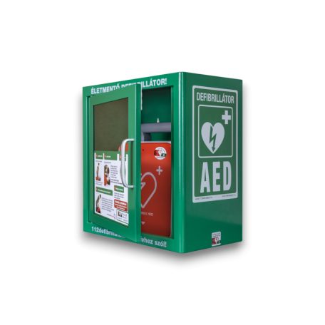 Beltéri zöld riasztós fali szekrény AED defibrillátor tárolásához